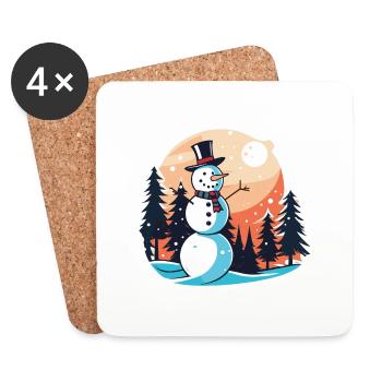 Schneemann Weihnachten Zeichnung - Untersetzer (4er-Set) - Weiß - Vorne