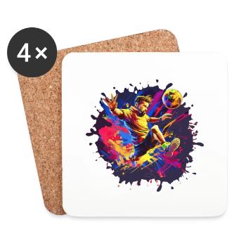 Footballeur, Football, Graffiti, Coloré - Dessous de verre (lot de 4) - blanc - Devant