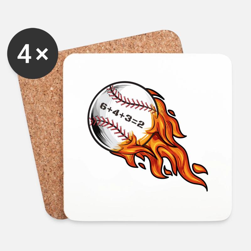Baseball 6432 Double Play 6+4+3=2 Softball Mathematik - Untersetzer (4er-Set) - Weiß