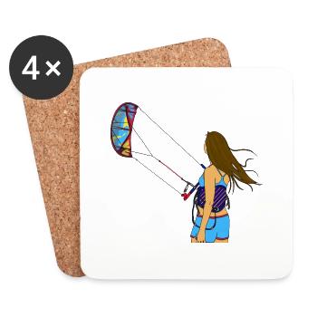 Kitegirl avec cerf-volant coloré - Dessous de verre (lot de 4) - blanc - Devant