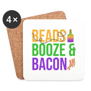Beads Booze & Bacon Mardi Gras Carnival - Coasters (set of 4) - white - Front