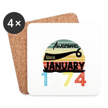 Awesome Since January 1974 Vintage 50 ans Birthday - Dessous de verre (lot de 4) - blanc - Devant