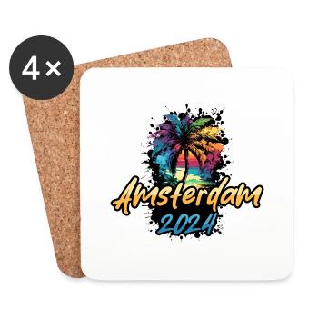 Amsterdam 2024 Palm Trees Multicolored - Coasters (set of 4) - white - Front