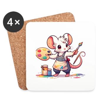 Cute Mouse Artist - Coasters (set of 4) - white - Front