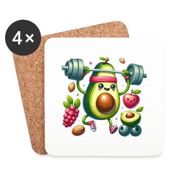 Avocado Workout Spaß - Untersetzer (4er-Set) - Weiß - Vorne