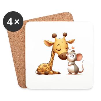Girafe Câlin Et Souris Amoureuse - Dessous de verre (lot de 4) - blanc - Devant