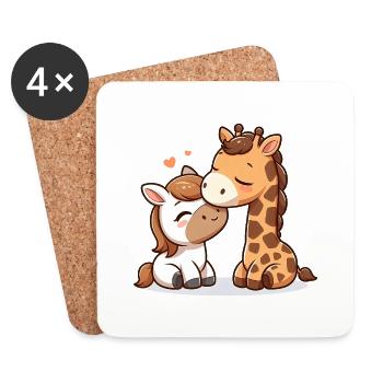 Cuddling Horse And Giraffe In Love - Untersetzer (4er-Set) - Weiß - Vorne
