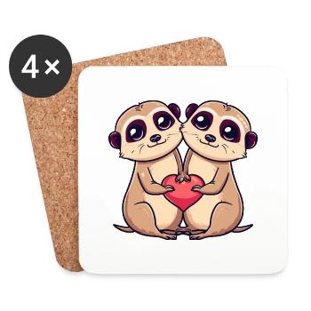 Meerkat Couple Love Couple In Love - Coasters (set of 4) - white - Front