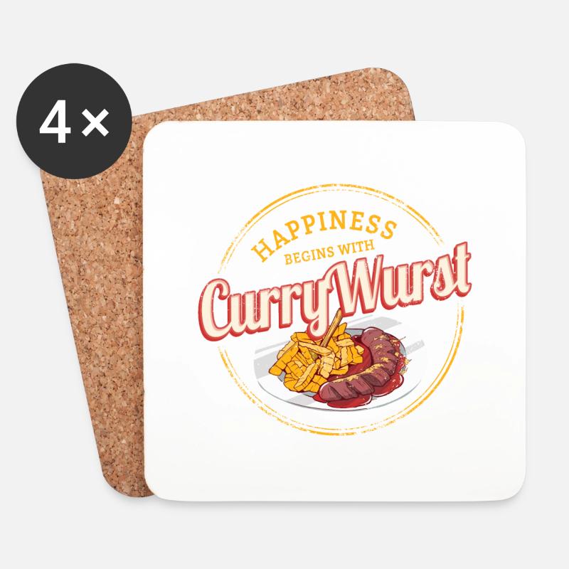 Currywurst Retro Wurst Vintage Bratwurst Pommes - Untersetzer (4er-Set) - Weiß