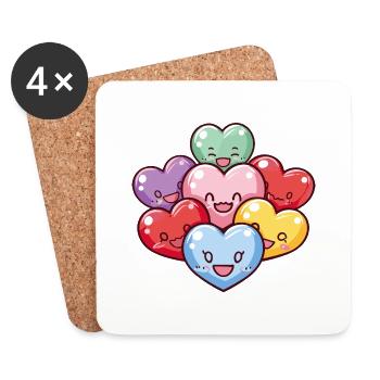 Bunte Herzen Gruppe LIebe - Untersetzer (4er-Set) - Weiß - Vorne