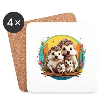 Liebenswerte kleine Igelfamilie Familienband - Untersetzer (4er-Set) - Weiß - Vorne