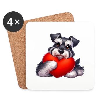 Schnauzer umarmt ein rotes Herzkissenzeichnung - Untersetzer (4er-Set) - Weiß - Vorne