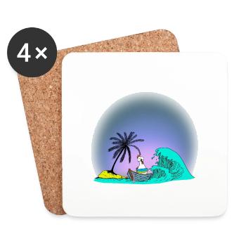 Chicken, Island, Distress, Hen, Trip, Wave, Ahoy - Coasters (set of 4) - white - Front