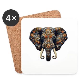 Éléphant décoré dans le style mosaïque - Dessous de verre (lot de 4) - blanc - Devant