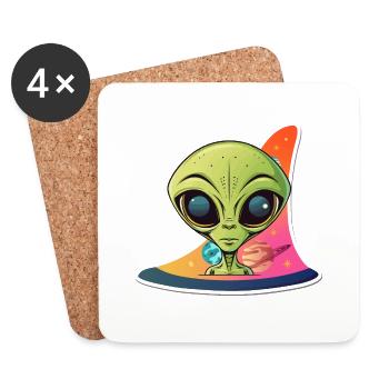 Alien infront of universe - Coasters (set of 4) - white - Front