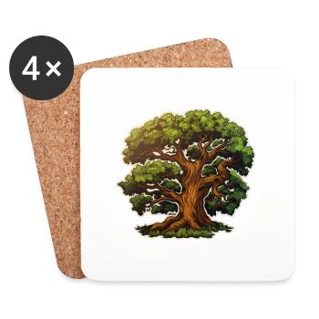 Eiche großer Baum - Untersetzer (4er-Set) - Weiß - Vorne