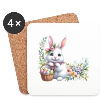 Pâques Pâques Lapin Pâques Samedi Pâques Dimanche Pâques Oeufs de Pâques Printemps - Dessous de verre (lot de 4) - blanc - Devant