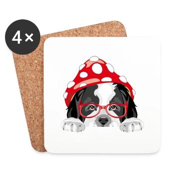 Mignon chien Saint-Bernard avec chapeau d’amanite - Dessous de verre (lot de 4) - blanc - Devant