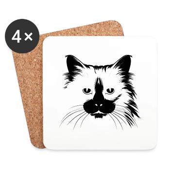 cat, cat motif, cute, gift, gift ideas - Coasters (set of 4) - white - Front
