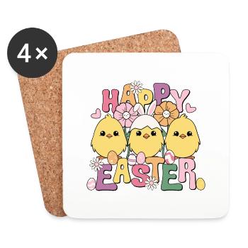 Happy Easter Frohe Ostern Osterküken Ostereier - Untersetzer (4er-Set) - Weiß - Vorne