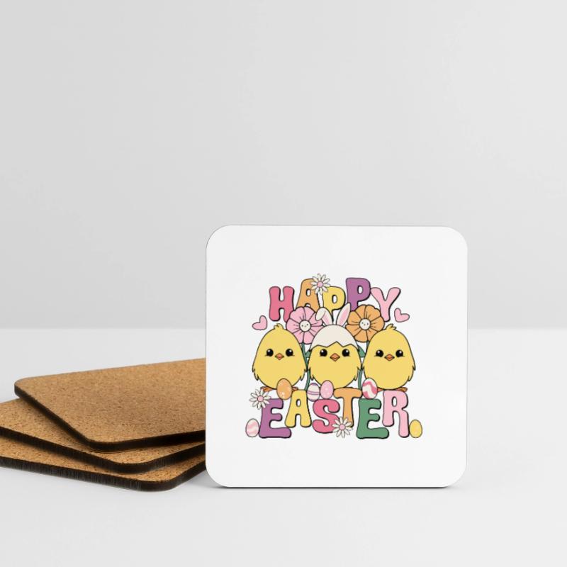 Happy Easter, Happy Easter, Easter Chicks, Easter Eggs Coasters (set of 4)