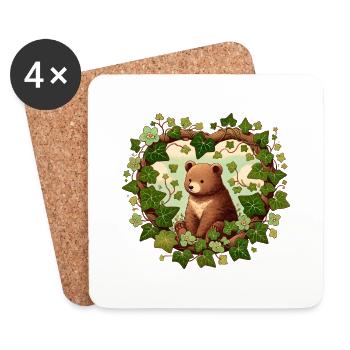 Ours brun - Dessous de verre (lot de 4) - blanc - Devant