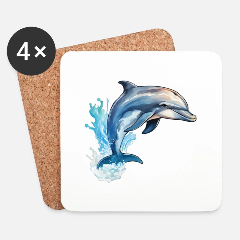 Delfin springend - Untersetzer (4er-Set) - Weiß