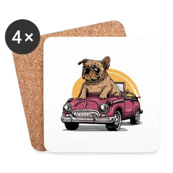 Dog Bulldog Animals Puppy Cute Dog Watercolor Art - Coasters (set of 4) - white - Front