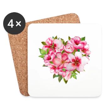 Mother's Day Heart with Pink Flowers - Coasters (set of 4) - white - Front