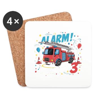 Fire Truck - Alarm I'm 3 Now - Coasters (set of 4) - white - Front
