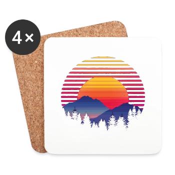 Coucher de soleil forêt montagne Extérieur Rétro des années 80 Vintage 4 - Dessous de verre (lot de 4) - blanc - Devant