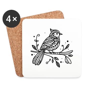 Oiseau - Dessous de verre (lot de 4) - blanc - Devant