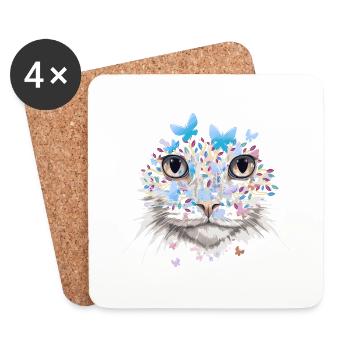 Chat Chat Visage Chat Nature Papillons - Dessous de verre (lot de 4) - blanc - Devant