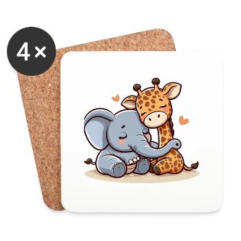 Cuddling Elephant And Giraffe In Love - Untersetzer (4er-Set) - Weiß - Vorne