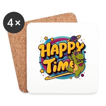 Happy Times Dinosaur - Humor - Coasters (set of 4) - white - Front