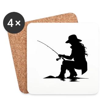 Fishing Woman Silhouette - Coasters (set of 4) - white - Front