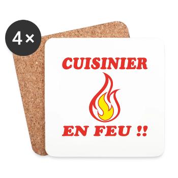 CUISINIER EN FEU !!! - Dessous de verre (lot de 4) - blanc - Devant