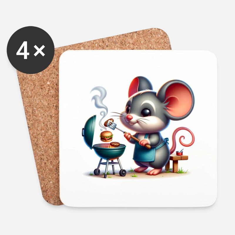 Cute BBQ Mouse - Untersetzer (4er-Set) - Weiß