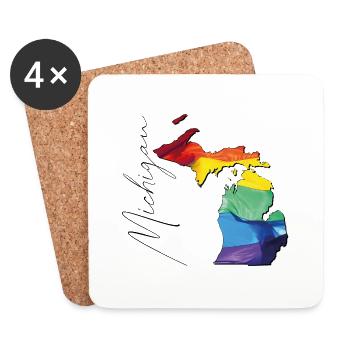Michigan (USA) | echte Flagge | LGBTQIA+ Script - Untersetzer (4er-Set) - Weiß - Vorne