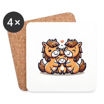 Horse Family Mother And Father With One Child - Coasters (set of 4) - white - Front