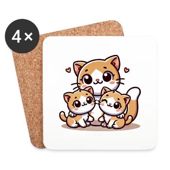 Parent chat aimant avec deux enfants mignons - Dessous de verre (lot de 4) - blanc - Devant