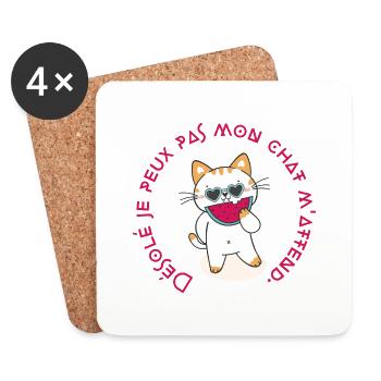 Tut mir leid, ich kann nicht, meine Katze wartet auf mich. Katzenkopf - Untersetzer (4er-Set) - Weiß - Vorne