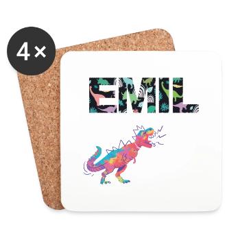 EMIL - Beautiful boy name with dinosaur - Coasters (set of 4) - white - Front