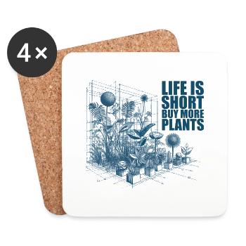 La vie est courte Acheter plus de plantes - Dessous de verre (lot de 4) - blanc - Devant