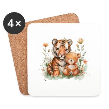 Cute Tiger And Bear Friends - Untersetzer (4er-Set) - Weiß - Vorne