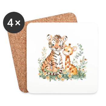 Cute Tiger And Giraffe Friends - Untersetzer (4er-Set) - Weiß - Vorne