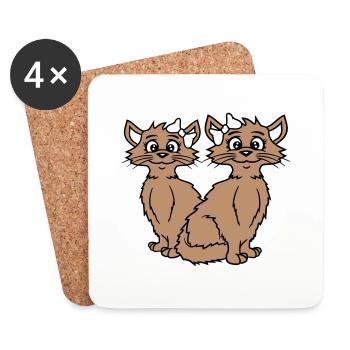 2 Cats Girls Women Girlfriends Bow Team - Coasters (set of 4) - white - Front