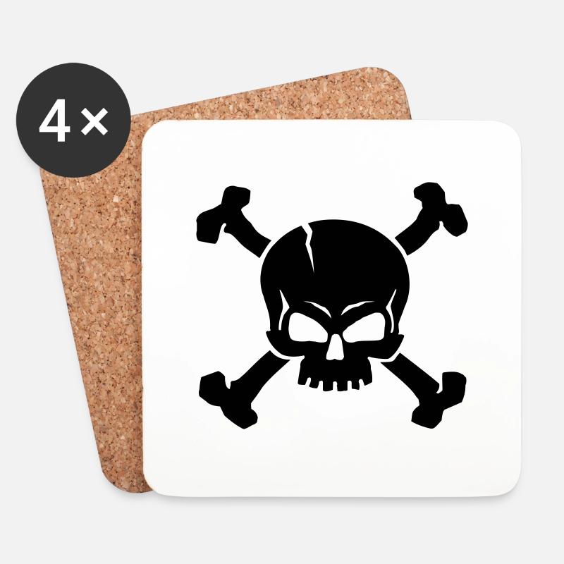 CROSSED SKULL - 1C - Untersetzer (4er-Set) - Weiß