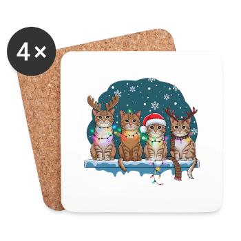 Four Cats Christmas Led Lights - Coasters (set of 4) - white - Front