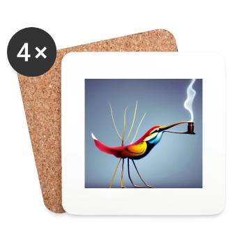 Autiactis Art - Oiseau de café - Dessous de verre (lot de 4) - blanc - Devant